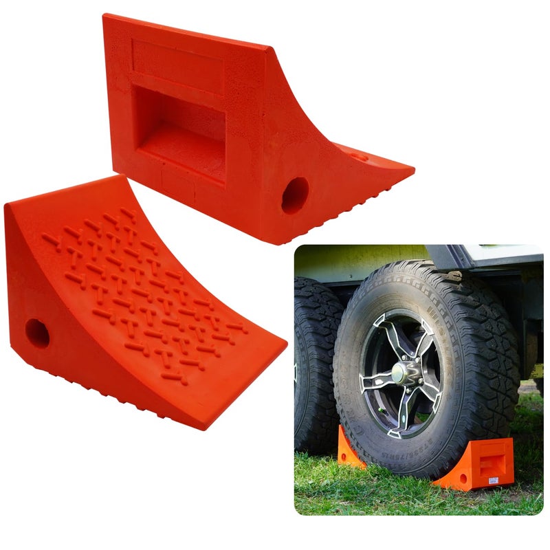SECURITYMAN Heavy Duty Wheel Chocks (2 Pack) - Durable, Non-Slip, Solid Rubber Wheel Chocks for Boat Trailers, RV, Truck, Camper - Perfect on All Surfaces and in All Weather - Orangeâ€¦ - Image 1